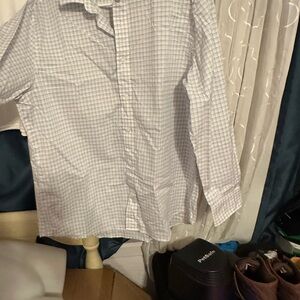 Haggar White and Blue Plaid Shirt